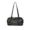 Afbeelding van Banned | Rock 'n Roll handtas, zwart met ringen, eyelets en ritssluiting