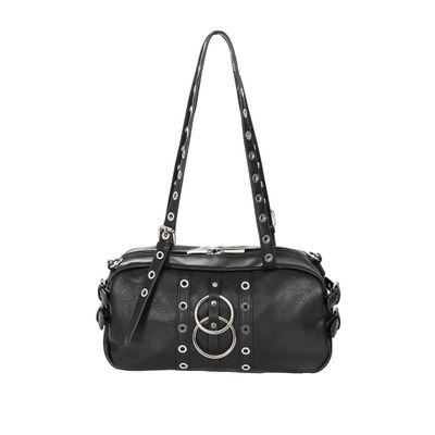 Foto van Banned | Rock 'n Roll handtas, zwart met ringen, eyelets en ritssluiting