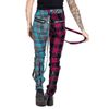 Afbeelding van Chemical Black | Punk broek Azaria, splitleg met roze en blauwe tartan met ritsdetails