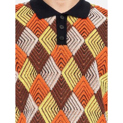 Foto van ATO Berlin | Polo Giorge met bruin, groen geruit grafisch retro patroon, biokatoen