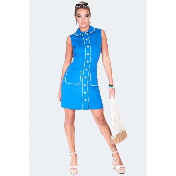 Voodoo Vixen | Jaren 60 retro jurk Flower button, blauw