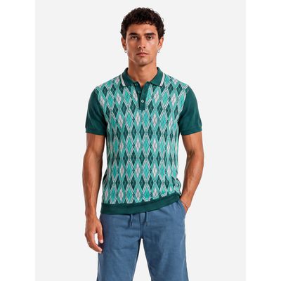 ATO Berlin | Polo Enzio met groen-mint jacquard patroon en korte mouw, bio