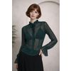 Afbeelding van Banned | Romantische blouse Moonlit, groen met ruche-mouwen en halsstrik