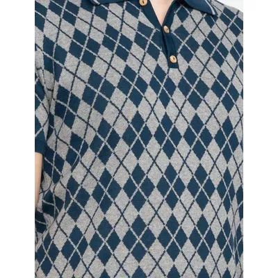 Foto van ATO Berlin | Polo Maron bio katoen met donkerblauw en grijs geruit retro patroon