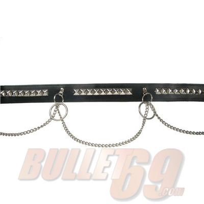 Foto van Bullet 69 | Leren riem, 38mm, grote O ringen, studs en kettingen