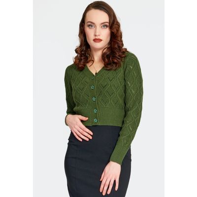 Foto van Voodoo Vixen | Groene gebreide cardigan met ruitvormig patroon