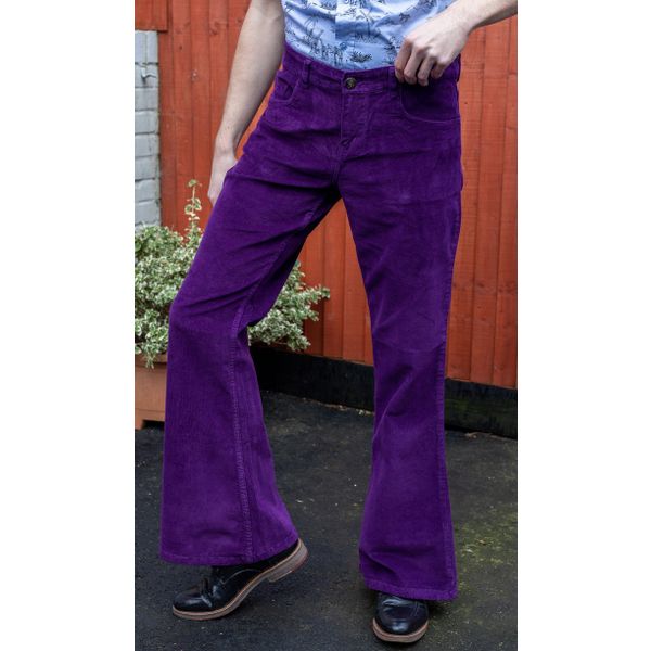 Run & Fly | Paarse Ribcord jaren 70 broek met wijde pijpen