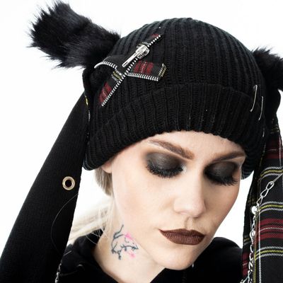 Foto van Cup Cake Cult | Punk muts Rini met rode tartan konijnen oren en ketting