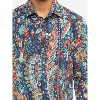Foto van ATO Berlin | Soepel overhemd Tamuza met donkerblauw paisley patroon, biokatoen