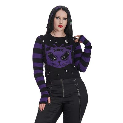 Foto van Banned | Gothic jumper, zwart met paarse Alien space cat