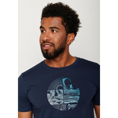 Foto van Green Bomb | T-shirt Nature waves circle surf, blauw bio katoen