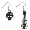 Afbeelding van Zacharia | Rock oorbellen met gitaartje en headphones skeletje met diamantjes