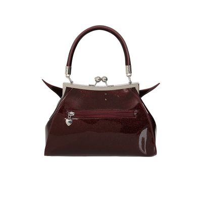Foto van Banned | Handtas Elvira Shimmer burgundy met vleermuis vleugel en klipsluiting