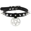 Afbeelding van Bullet69 | Choker van zwart leer met studs en een loep met pentagram
