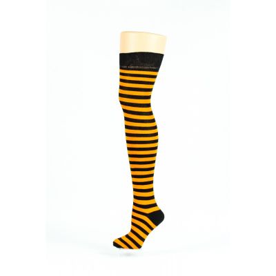 Foto van Flirt | Overknee sokken zwart okergeel gestreept
