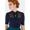 Afbeelding van Voodoo Vixen | Blauw jaren '80 truitje met korte mouwen met Venus Flytrap borduursel