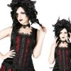 Afbeelding van Sinister | Top Rosemary, zwart fluweel met rood satijn, kant en roosjes