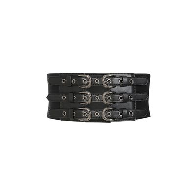 Foto van Banned | Punk Corset-riem Mourning, zwart met 3 dubbele gespen en ogen