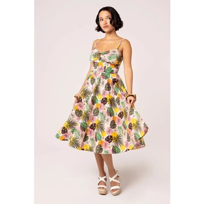 Foto van Hell Bunny | Jaren 50 jurk Benita met tropische print en spaghetti bandjes