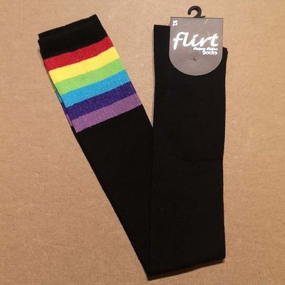 Foto van Flirt | Zwarte overknee sokken regenboogbaan 