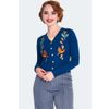 Afbeelding van Voodoo Vixen | Blauwe cardigan Woodland met vogel, paddenstoelen en herfst-borduursels