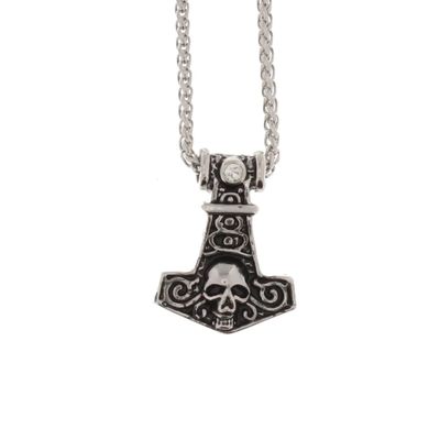 Foto van Zacharia | Halsketting met Keltische hanger Thor's Hammer met skull, Rhodium