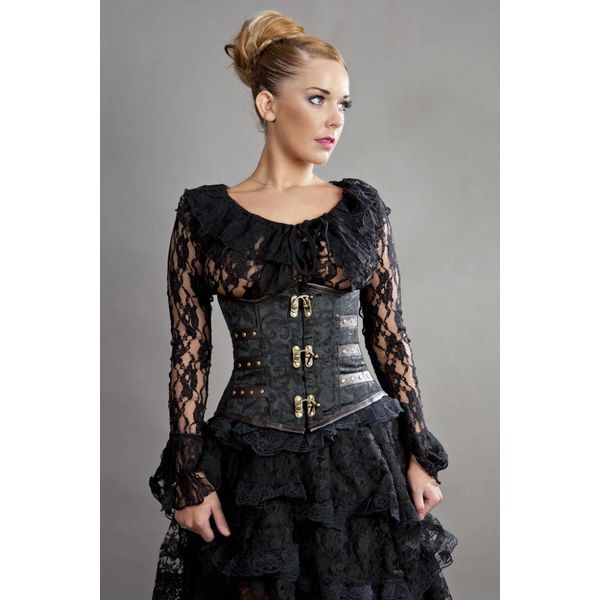 Burleska | C-Lock underburst corset met baleinen, van zwarte brocade Burleska | C-Lock underburst corset met baleinen, van zwarte brocade