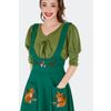 Afbeelding van Voodoo Vixen | Groene jaren '70 rok met hoge taille en schouderbanden en herfstvosjes borduursel