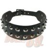 Afbeelding van Bullet69 | Brede choker van zwart leer met twee rijen conical studjes