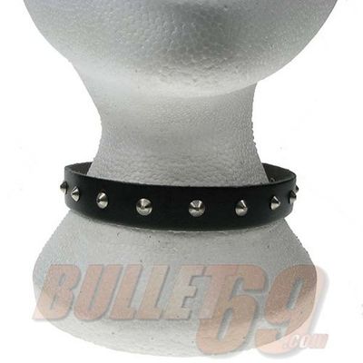 Leren halsband, 18mm met 1 rij kleine zilverkleurige conical studs