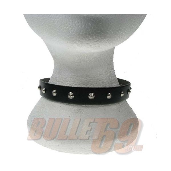 Leren halsband, 18mm met 1 rij kleine zilverkleurige conical studs