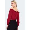 Afbeelding van Voodoo Vixen | Rode Off shoulder top met lange mouw en hartjes knoopjes