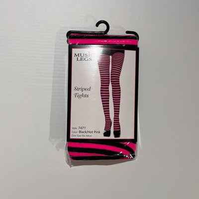 Foto van Music Legs | Zwarte felroze gestreepte panty, smalle strepen