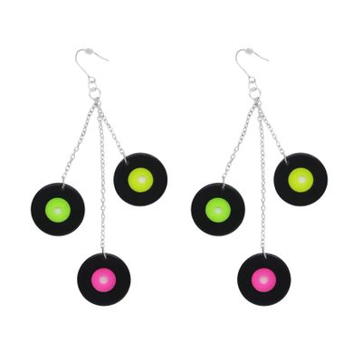 Foto van Zacharia | Oorbellen met 3 gekleurde LP hangertjes aan een kettinkjes