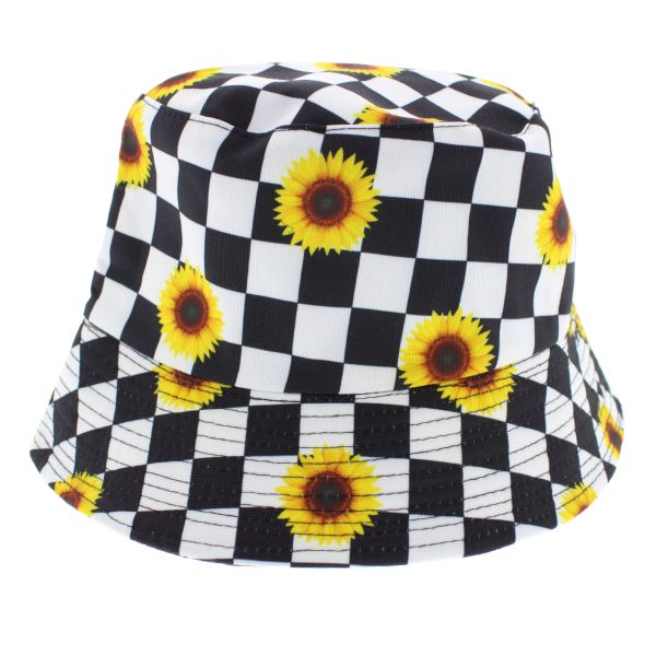 Zacharia | Bucket hat, checkered met zonnebloemen