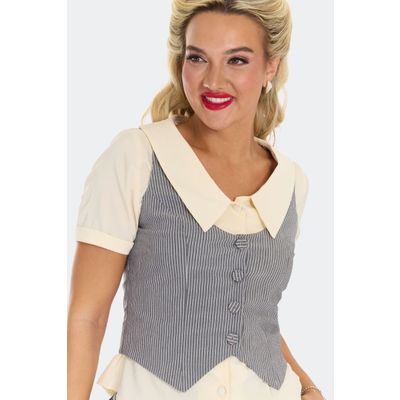Foto van Voodoo Vixen | Grijs wit gestreept dames gilet met knoopsluiting