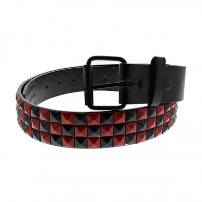 Foto van Zacharia | Riem van PU met 3 rijen zwart rode piramides studs