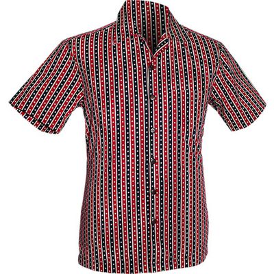 Chenaski | Overhemd korte mouw, striped stars red navy creme