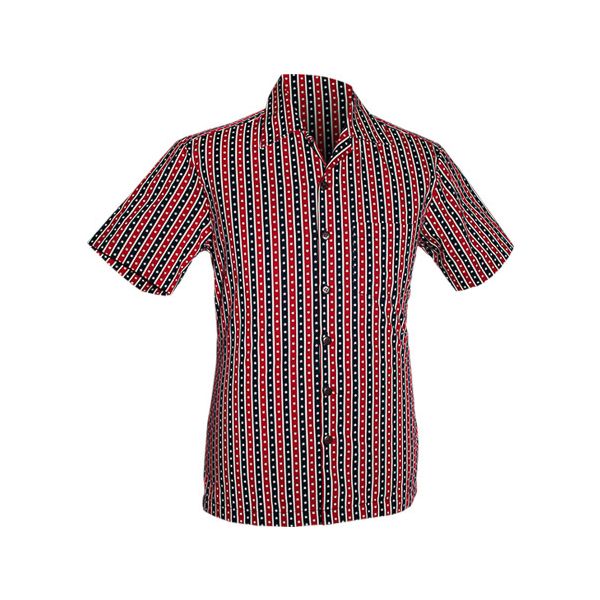 Chenaski | Overhemd korte mouw, striped stars red navy creme