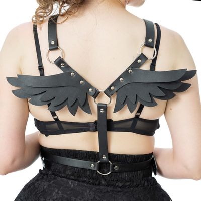 Poizen Industries | Harnas Angel wings, veggie leather met O-ringen en gespen