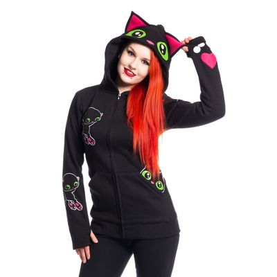 Foto van Cupcake Cult | Hoody Black Cat, met ogen, oren en kittens