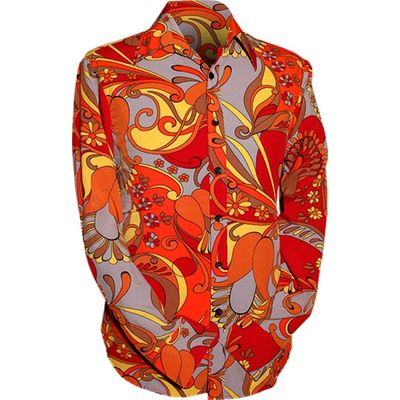 Chenaski | Retro overhemd, bloemen oranje en multi colour print