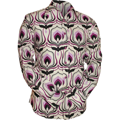 Chenaski | Retro 70's overhemd, Flower seed, violet zwart