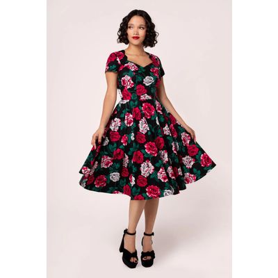 Foto van Hell Bunny | Jaren 50 jurk Paint Me Roses met uitbundige rode en roze rozen print