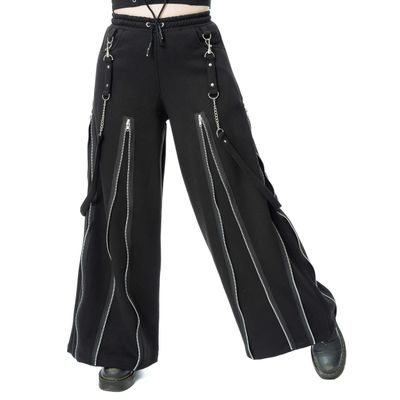 Heartless | Gothic joggers broek Ember, met banden en lange zilverkleurige rits