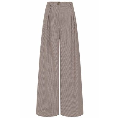 Foto van Banned | Vintage hoge taille pantalon, Eliza houndstooth bruin