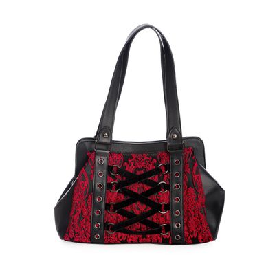 Foto van Banned | Handtas met korset detail en rood brokaat, Anemone 