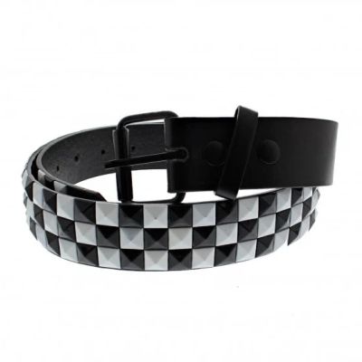 Foto van Zacharia | Riem van PU met 3 rijen zwart witte piramides studs
