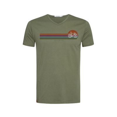 Green Bomb | T-shirt Bike Sunset stripes, groen bio katoen