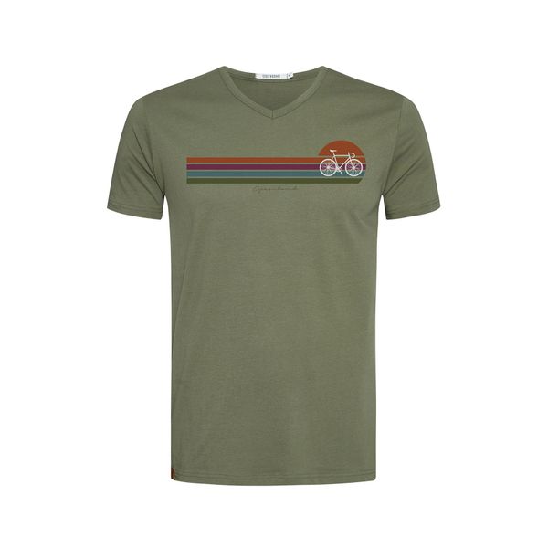 Green Bomb | T-shirt Bike Sunset stripes, groen bio katoen